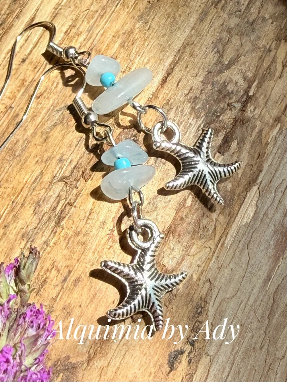 Alquimia Pale Sea Glass and Turquoise Starfish Dangle Earrings